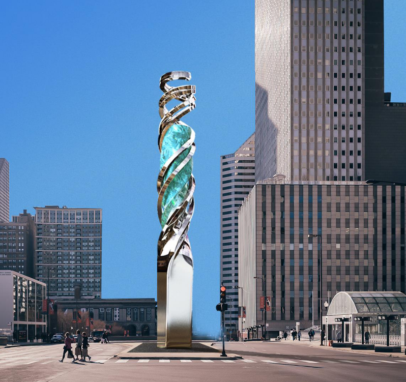 金融大街上,能看到不少与交子文化相关的景观小品和艺术装置,雕塑设计