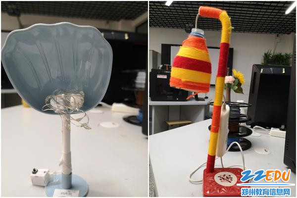 学生们利用生活废弃物制作的创意台灯