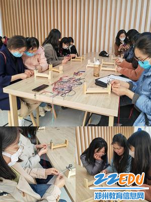 老师们认真编织同时相互交流经验_副本