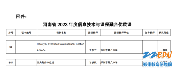2.郑州八中在河南省2023年度信息技术与课程融合优质课大赛中荣获佳绩